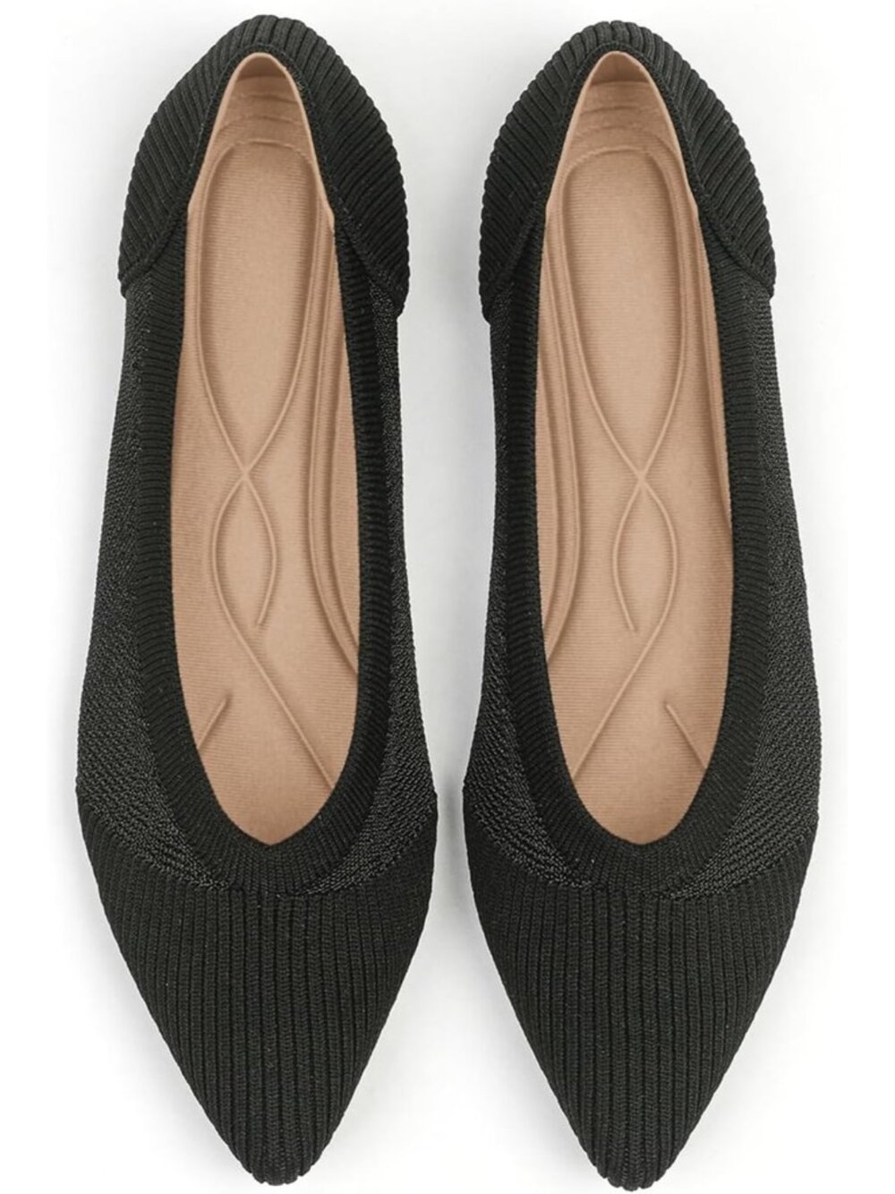 Women's Black Comfortable Dressy Mesh Pointed Toe Pull On Knit Ballet Flat Shoes